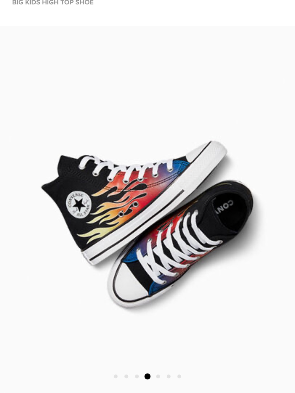 Converse Woman’s/Kids Black High-Top Sneakers with Red-Orange-Blue Flame Print - Picture 2 of 6